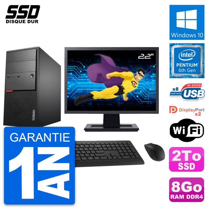 Lenovo ThinkCentre M800 22" Screen, Intel Pentium G4400, 8GB RAM, 2TB SSD, Windows 10, Wifi