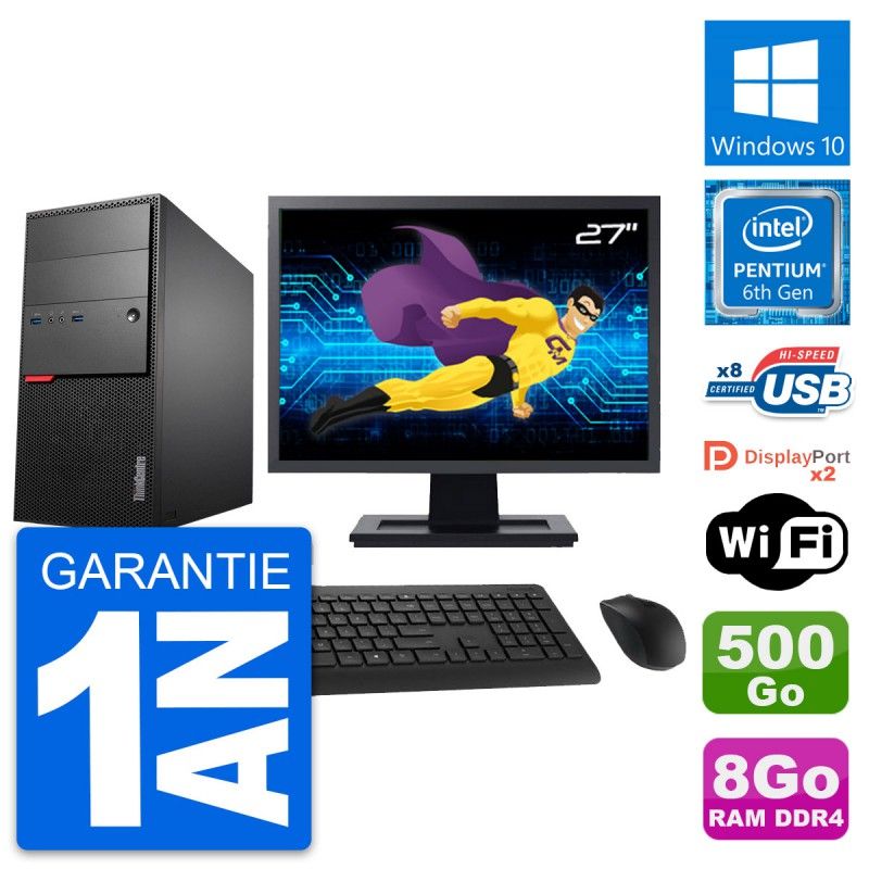 Lenovo ThinkCentre M800 Desktop Computer, 27" Screen, Intel G4400, 8GB RAM, 500GB HDD, Windows 10, Wifi