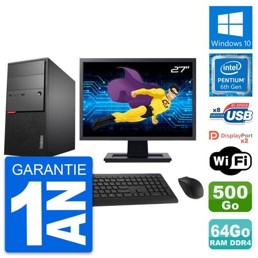 Computadora de escritorio Lenovo ThinkCentre M800, pantalla de 27', procesador Intel G4400, 64GB de RAM, disco duro de 500GB, Windows 10, WiFi