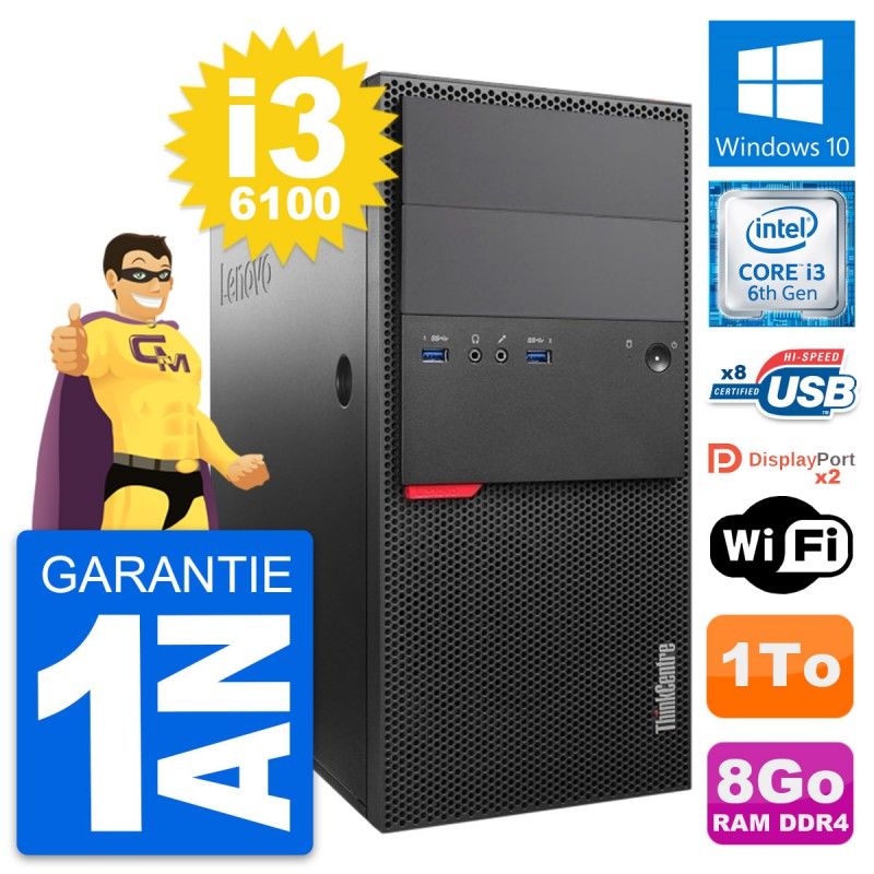 Lenovo ThinkCentre M800 Desktop PC - Intel i3-6100, 8GB RAM, 1TB HDD, Windows 10, WiFi