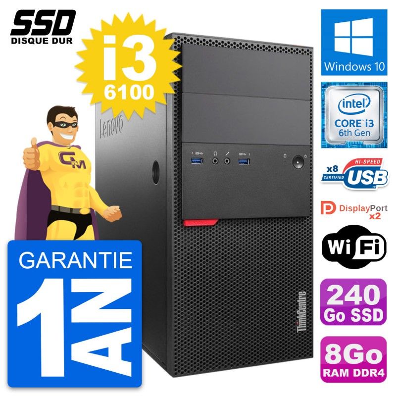 Lenovo ThinkCentre M800 Desktop Computer - Intel i3-6100, 8GB RAM, 240GB SSD, Windows 10, Wifi
