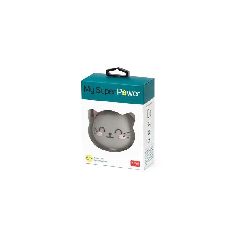Legami My Super Power Kitty 4800mAh Portable Battery - Grey and Pink