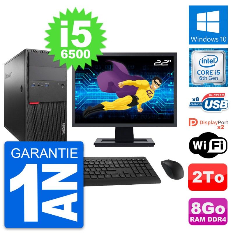 Lenovo M800 Desktop Computer - 22" Screen, Intel i5-6500, 8GB RAM, 2TB HDD, Windows 10, WiFi
