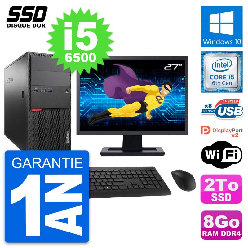 Lenovo M800 Desktop Computer, 27" Screen, Intel i5-6500, 8GB RAM, 2TB SSD, Windows 10, WiFi