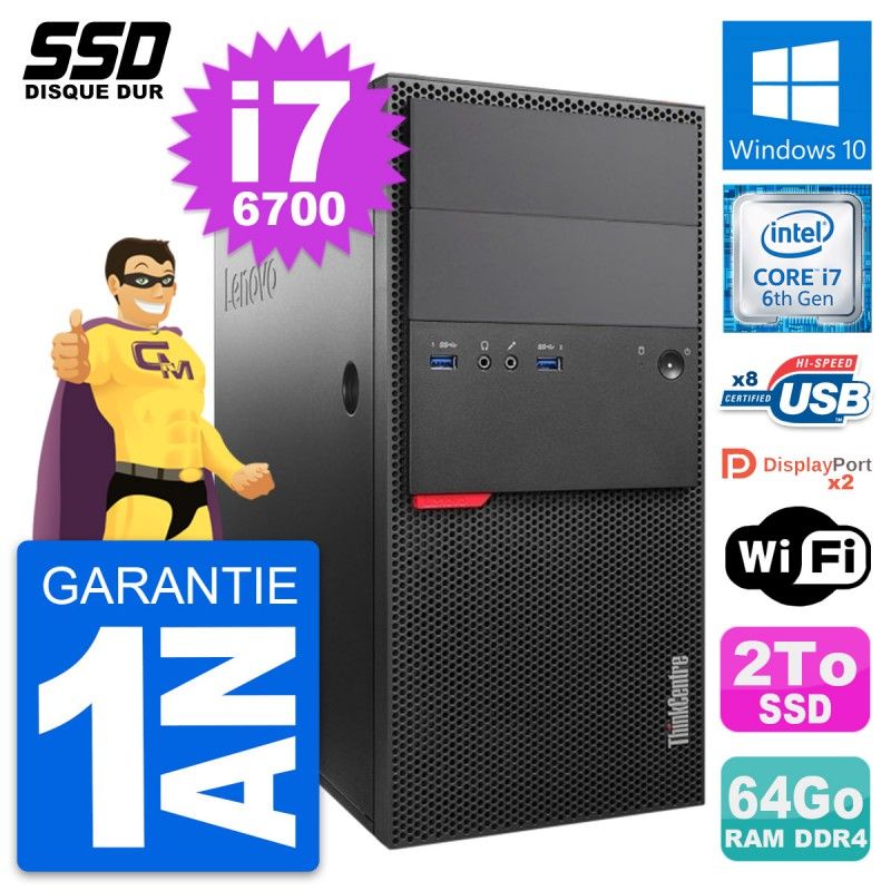 Lenovo ThinkCentre M800 Desktop Computer - Intel i7-6700, 64GB RAM, 2TB SSD, Windows 10, WiFi
