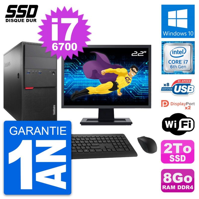 Lenovo M800 Desktop PC - 22' Screen, Intel i7-6700, 8GB RAM, 2TB SSD, Windows 10