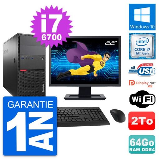 PC de escritorio Lenovo ThinkCentre M800 - Pantalla de 22'', Intel i7-6700, 64GB de RAM, 2TB de almacenamiento, Windows 10