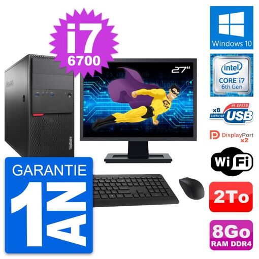 PC de escritorio Lenovo ThinkCentre M800 - Pantalla de 27'', Procesador Intel i7-6700, 8GB de RAM, 2TB de almacenamiento, Windows 10