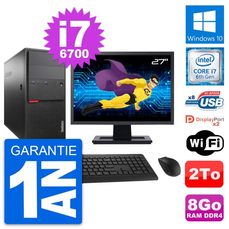 Lenovo ThinkCentre M800 Desktop PC - 27" Screen, Intel i7-6700, 8GB RAM, 2TB Storage, Windows 10