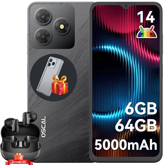 Teléfono móvil Blackview OSCAL Flat 2C - Pantalla de 6.56'', Android 14, 6GB+64GB/2TB TF, Batería de 5000mAh, Procesador Octa-core