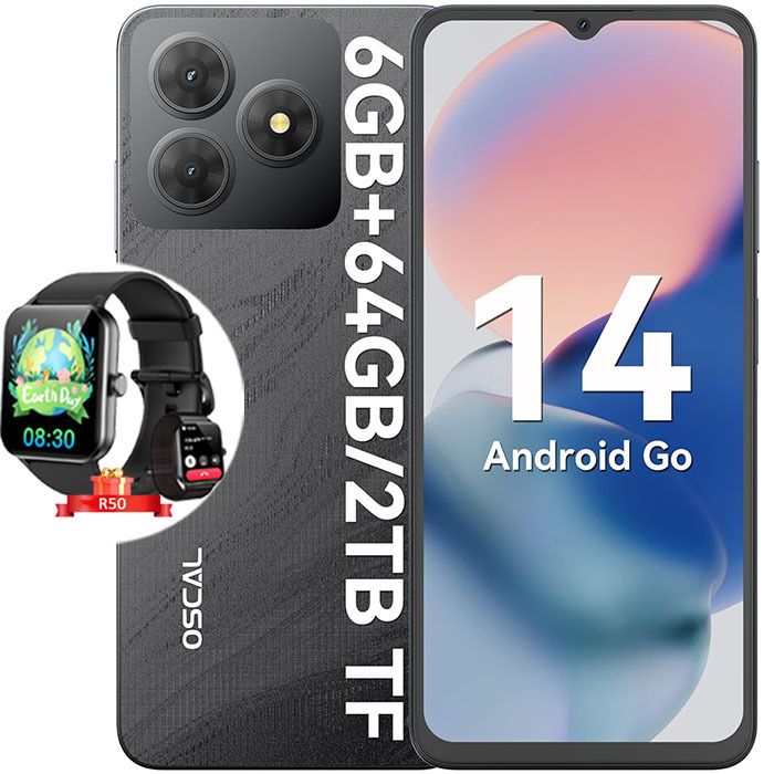Teléfono inteligente Blackview OSCAL 2C - Pantalla completa de 6,56'', 64GB, batería de 5000mAh, Octa-core, Android 14, Dual SIM, negro