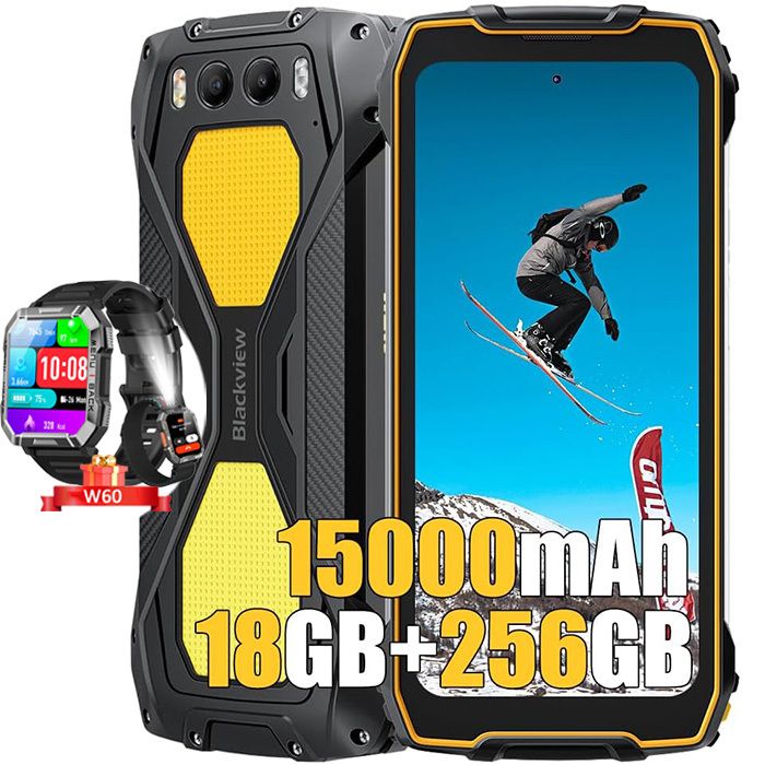 Blackview BV7300 Robust Smartphone - 6.67" 256GB 50MP 15000mAh Orange with Blackview W60 Smartwatch