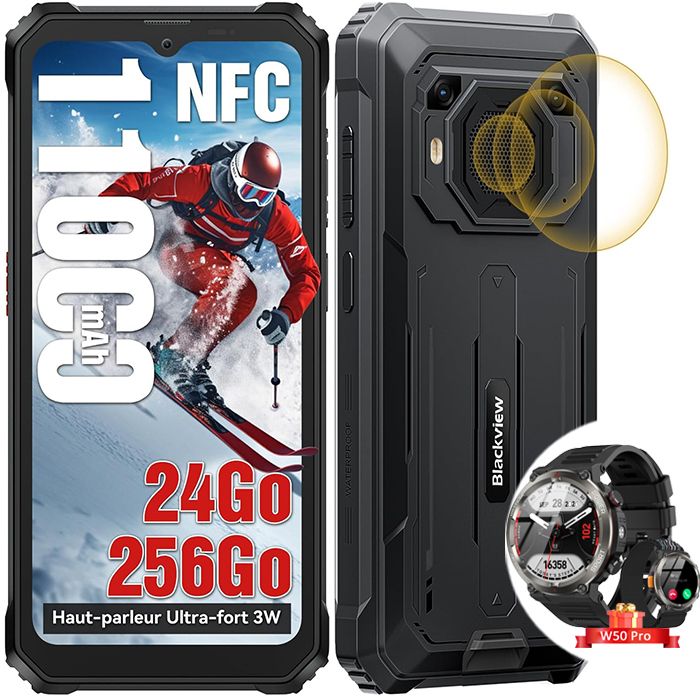 Blackview BV6200 Plus - Unbreakable Smartphone 6.56" 256GB Android 14 11000mAh Black with Blackview W50 Pro