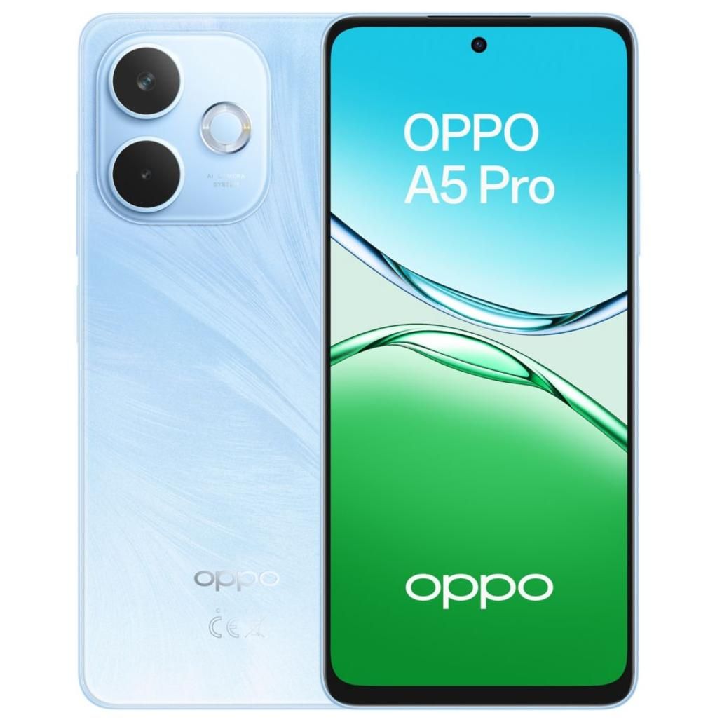 OPPO A5 Pro - Pantalla de 6.67 pulgadas Full HD+, 8 GB de RAM, 256 GB de almacenamiento, Cámara trasera doble de 50 MP, Batería de 5800 mAh, Azul