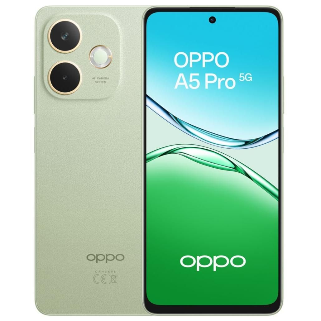 OPPO A5 Pro 5G - Pantalla de 6.67 pulgadas FHD+, 8GB de RAM, 256GB de almacenamiento, Cámara trasera dual de 50MP, Batería de 5800mAh, Verde