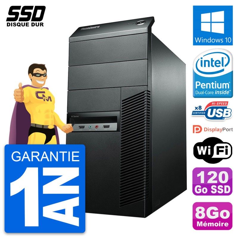 Lenovo ThinkCentre M92p Desktop PC - Intel Pentium G2020, 8GB RAM, 120GB SSD, Windows 10, WiFi