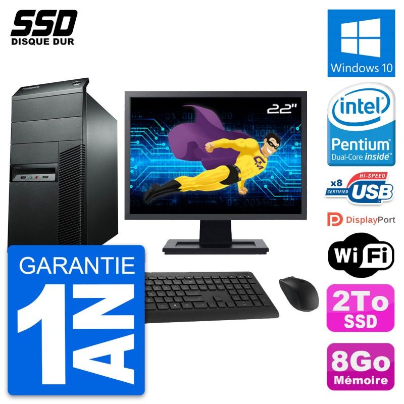 Lenovo ThinkCentre M92p 22" Screen, Intel Pentium G2020, 8GB RAM, 2TB SSD, Windows 10, Wi-Fi