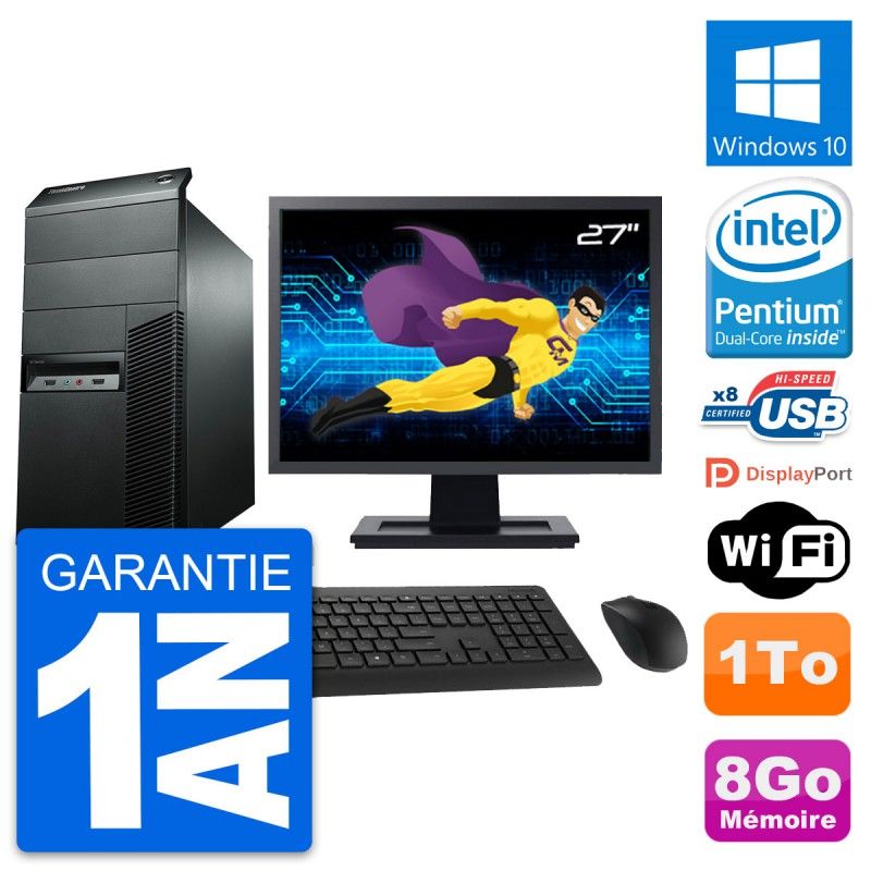 Lenovo M92p Desktop PC - 27" Screen, Pentium G2020, 8GB RAM, 1TB HDD, Windows 10, WiFi