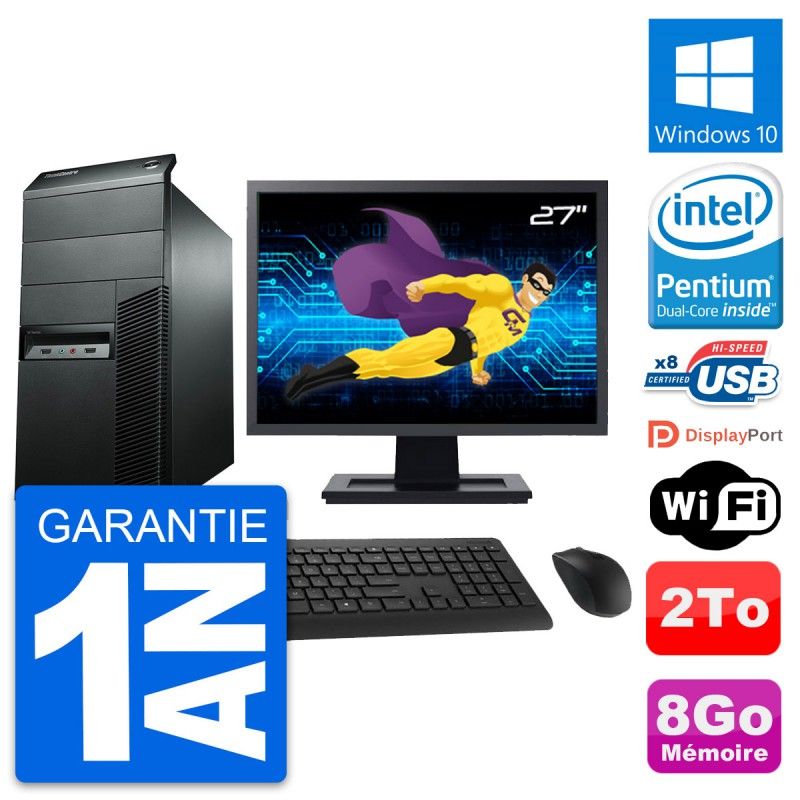 Lenovo M92p Desktop PC - 27" Screen, Pentium G2020, 8GB RAM, 2TB Hard Drive, Windows 10, WiFi