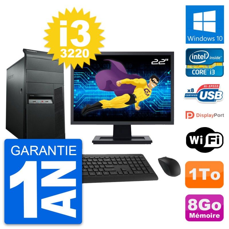 Lenovo M92p Desktop PC - 22" Screen, Intel i3-3220, 8GB RAM, 1TB HDD, Windows 10, WiFi