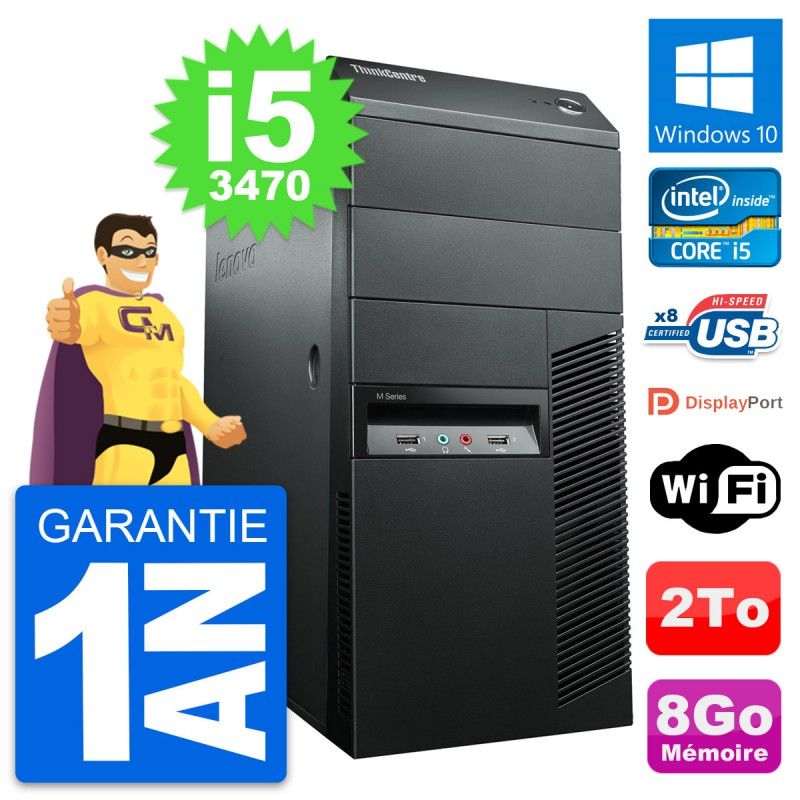 Lenovo ThinkCentre M92p Desktop Computer - Intel i5-3470, 8GB RAM, 2TB HDD, Windows 10, WiFi