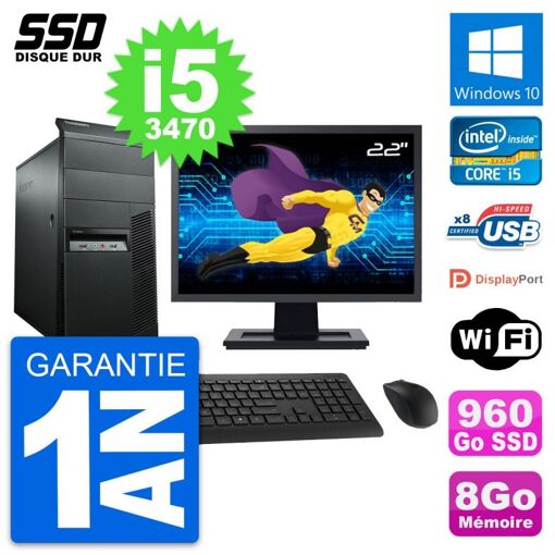 Lenovo M92p 22-inch Screen, Intel i5-3470, 8GB RAM, 960GB SSD, Windows 10, WiFi