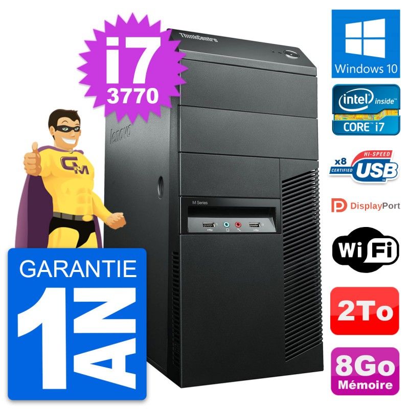 Lenovo ThinkCentre M92p Desktop PC - Intel i7-3770, 8GB RAM, 2TB HDD, Windows 10, WiFi