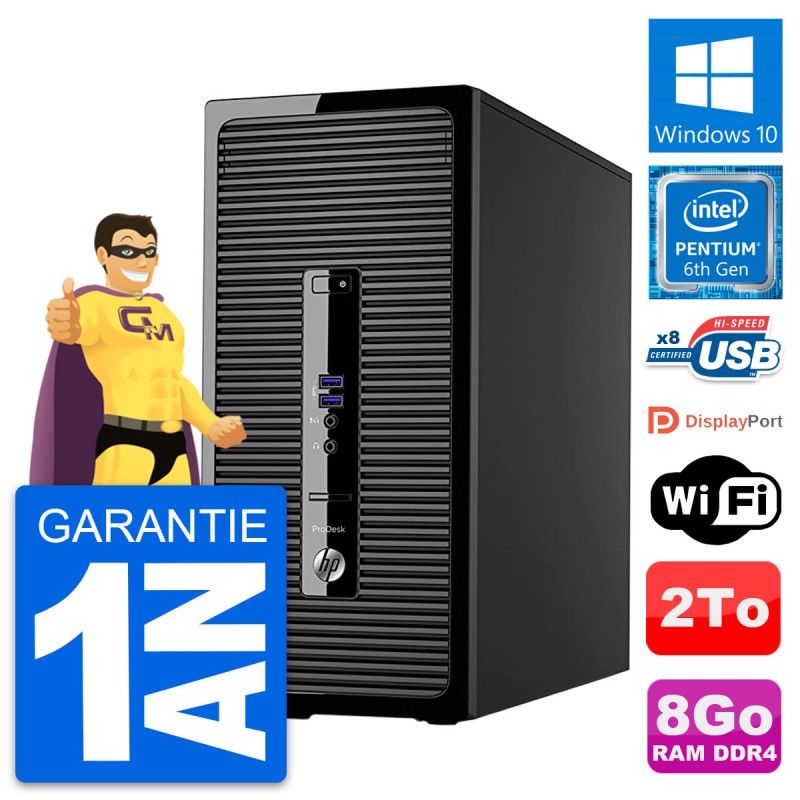 HP ProDesk 400 G3 MT Desktop Computer - Intel Pentium G4400, 8GB RAM, 2TB Storage, Windows 10, WiFi