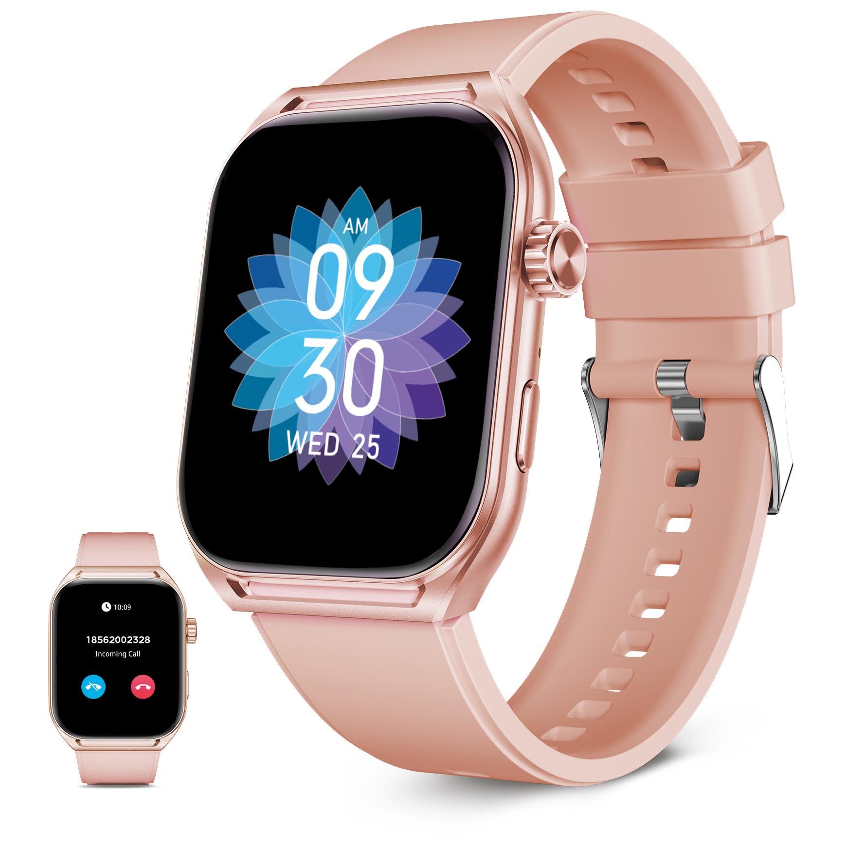 KSIX 2.06" Smartwatch and Sports Watch with AMOLED Display, Rose Gold Bracelet