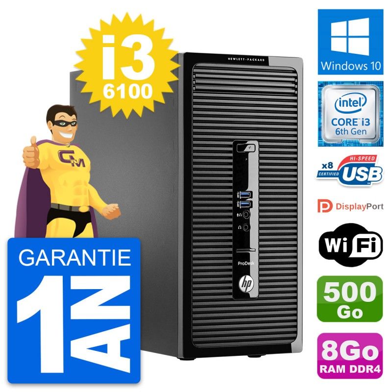 HP ProDesk 400 G3 MT Desktop PC - Intel i3-6100, 8GB RAM, 500GB HDD, Windows 10, WiFi