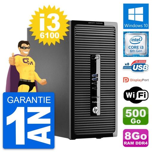 HP ProDesk 400 G3 MT Desktop PC - Intel i3-6100, 8GB RAM, 500GB HDD, Windows 10, WiFi