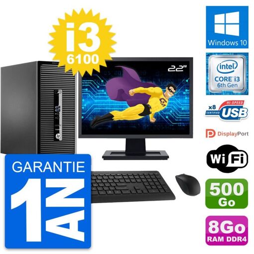 HP ProDesk 400 G3 MT Desktop Computer - 22" Screen, Intel Core i3-6100, 8GB RAM, 500GB HDD, Windows 10