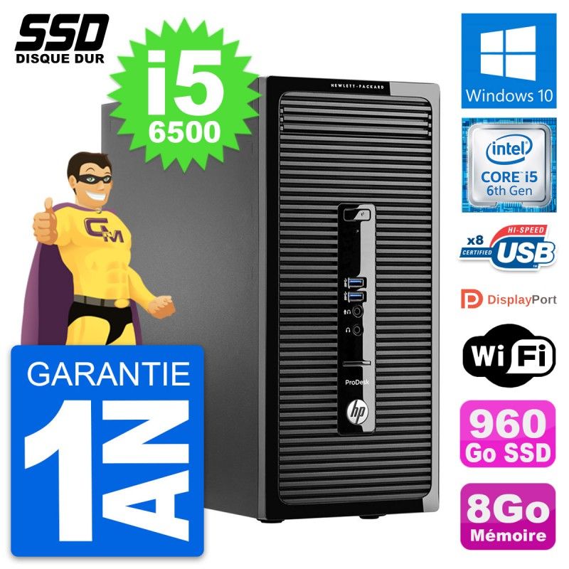 HP ProDesk 400 G3 MT - Intel i5-6500, 8GB RAM, 960GB SSD, Windows 10, Wifi