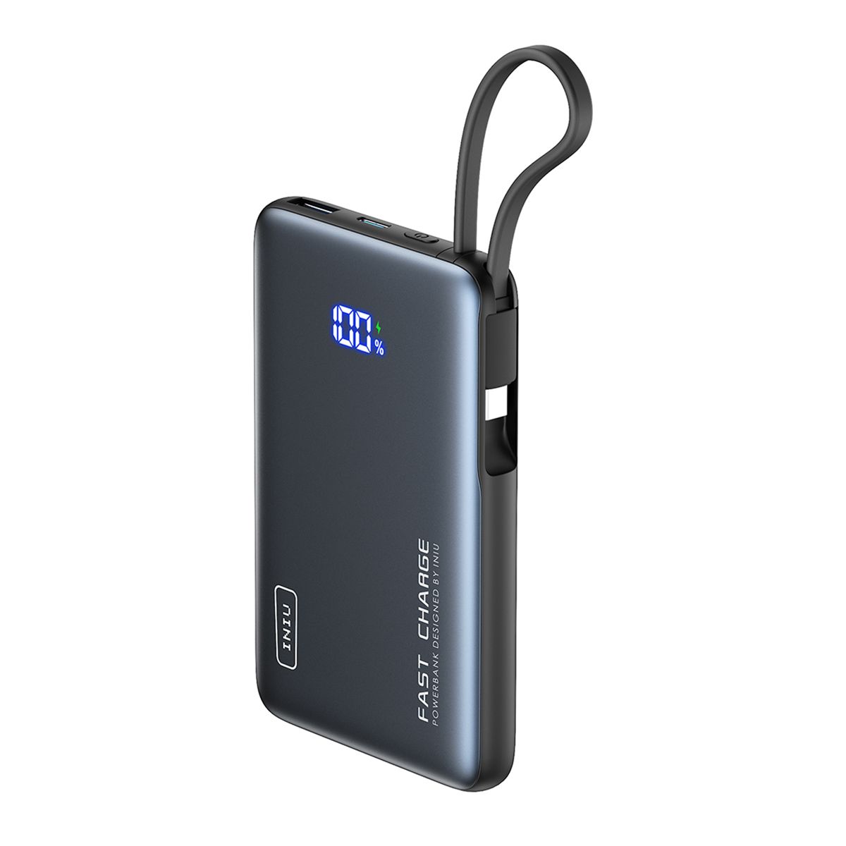 INIU Portable Battery 10000mAh 2-Port USB-A/USB-C with USB-C Cable Black