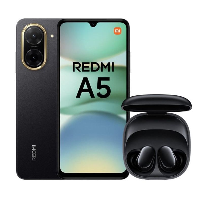 Teléfono inteligente Xiaomi Redmi A5, 6,88" Doble SIM Nano, 128 GB, Negro Medianoche + Auriculares Redmi Buds 6