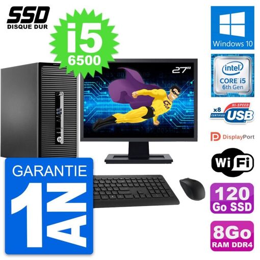 HP ProDesk 400 G3 MT Desktop PC - 27" Screen, Intel i5-6500, 8GB RAM, 120GB SSD, Windows 10, Wifi