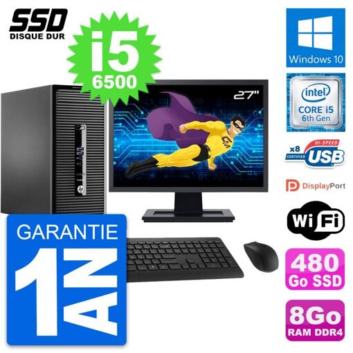 HP ProDesk 400 G3 MT Desktop PC - 27" Screen, Intel i5-6500, 8GB RAM, 480GB SSD, Windows 10, WiFi