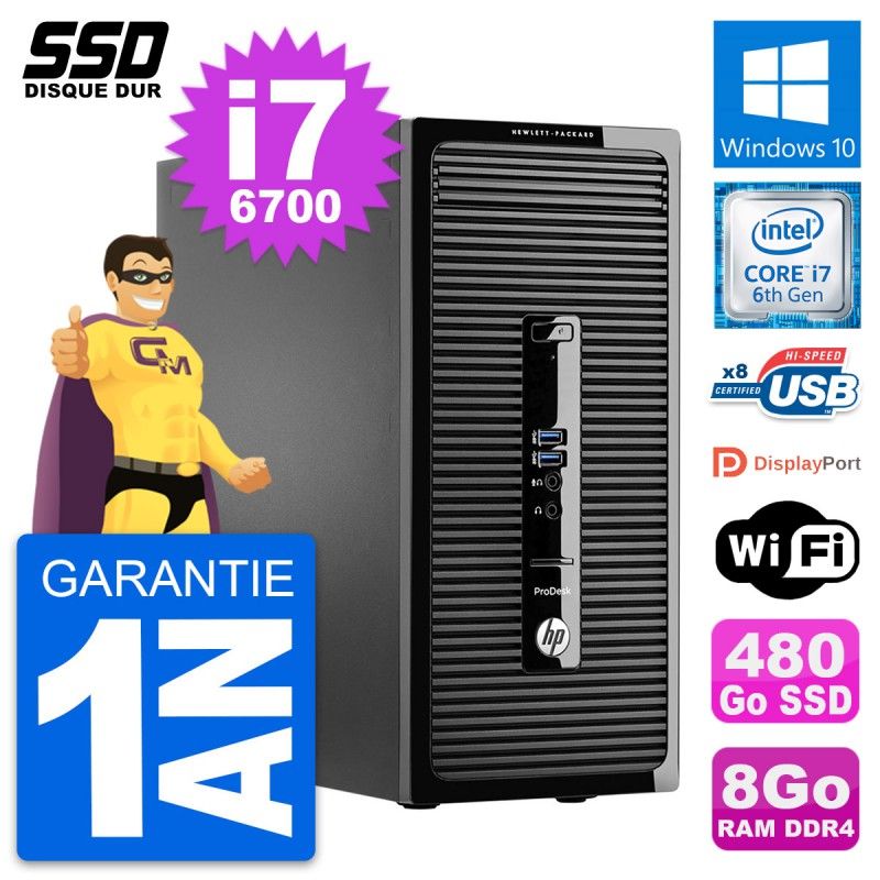 HP ProDesk 400 G3 MT - Intel i7-6700, 8GB RAM, 480GB SSD, Windows 10