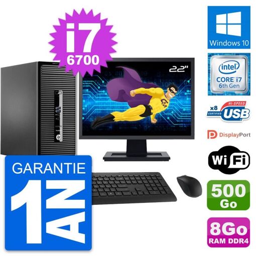 HP ProDesk 400 G3 MT Desktop PC - 22" Screen, Core i7-6700, 8GB RAM, 500GB HDD, Windows 10