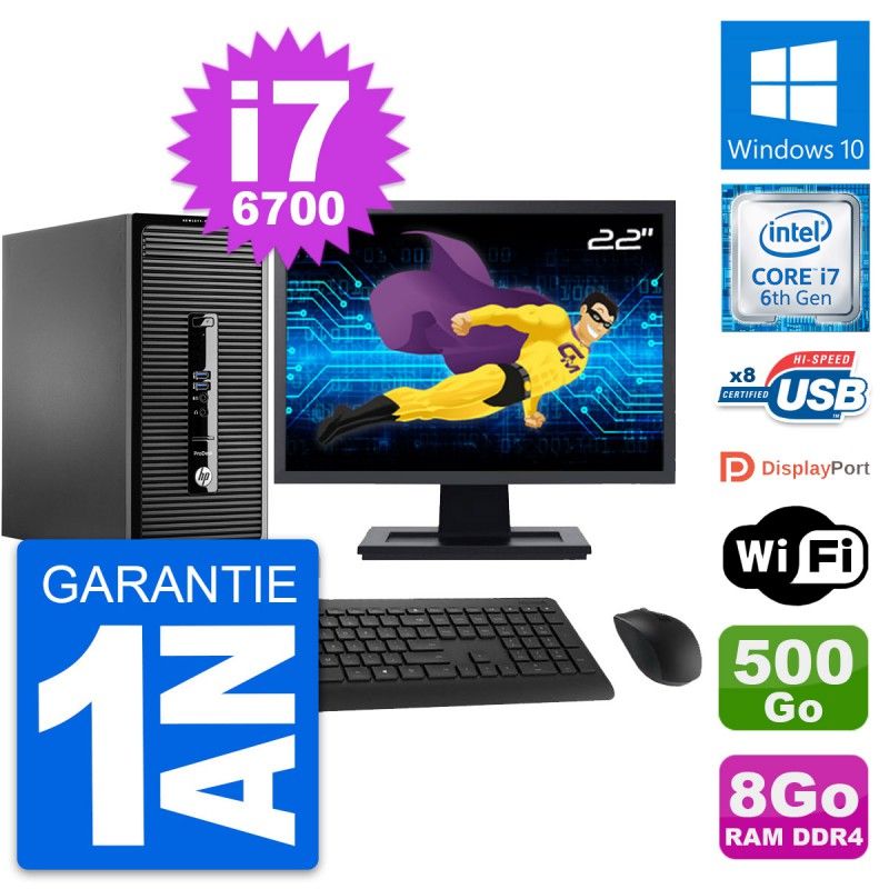 HP ProDesk 400 G3 MT Desktop PC - 22" Screen, Core i7-6700, 8GB RAM, 500GB HDD, Windows 10