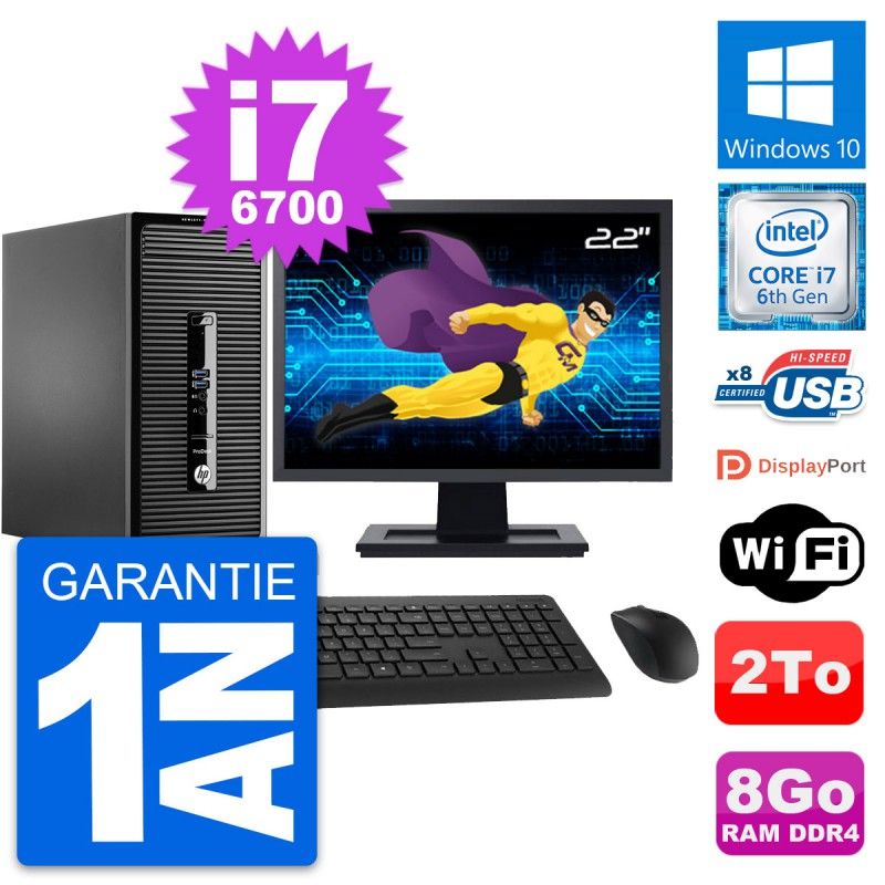 HP ProDesk 400 G3 MT Desktop PC - 22" Display, Intel i7-6700, 8GB RAM, 2TB Storage, Windows 10