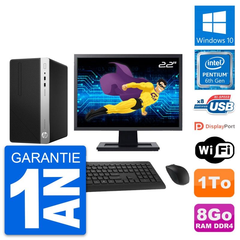 HP ProDesk 400 G4 MT Desktop PC - 22" Display, Intel Pentium G4400, 8GB RAM, 1TB HDD, Windows 10