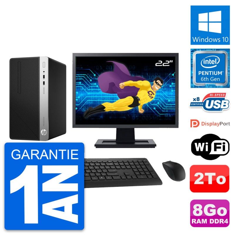 HP ProDesk 400 G4 MT Desktop PC - 22" Display, Intel Pentium G4400, 8GB RAM, 2TB Storage, Windows 10