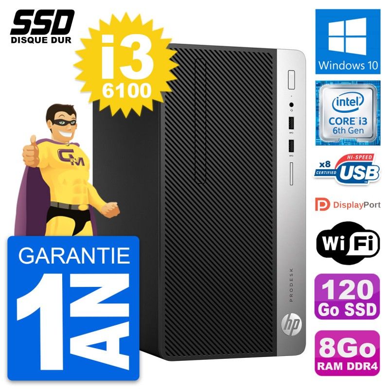 HP ProDesk 400 G4 MT Desktop PC - Intel i3-6100, 8GB RAM, 120GB SSD, Windows 10, Wifi