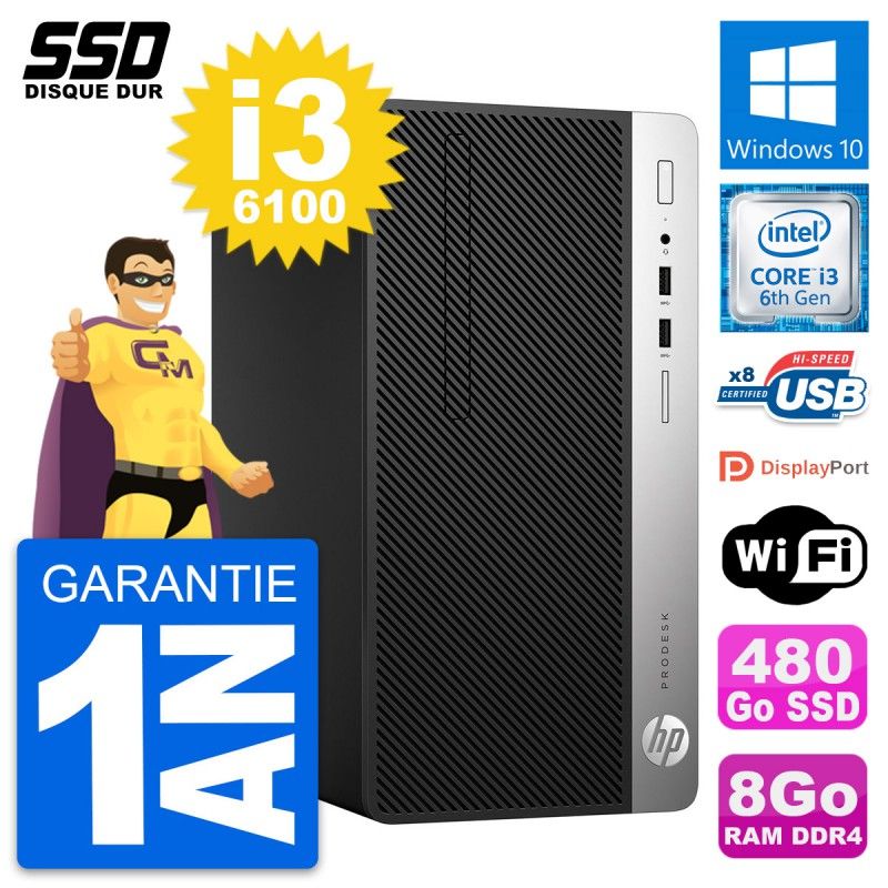 HP ProDesk 400 G4 MT Desktop PC - Intel Core i3, 8GB RAM, 480GB SSD, Windows 10, WiFi