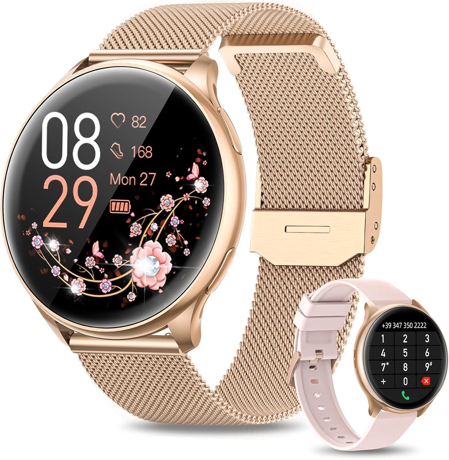 KRISTEL SAINT MARTIN Women's Smartwatch with Bluetooth Calls/Numbering, IP68 Waterproof, Female Functions/SPO2/Heart Rate/Sleep/19 Sports Modes/Music Player/Podometer iOS Android Rose
