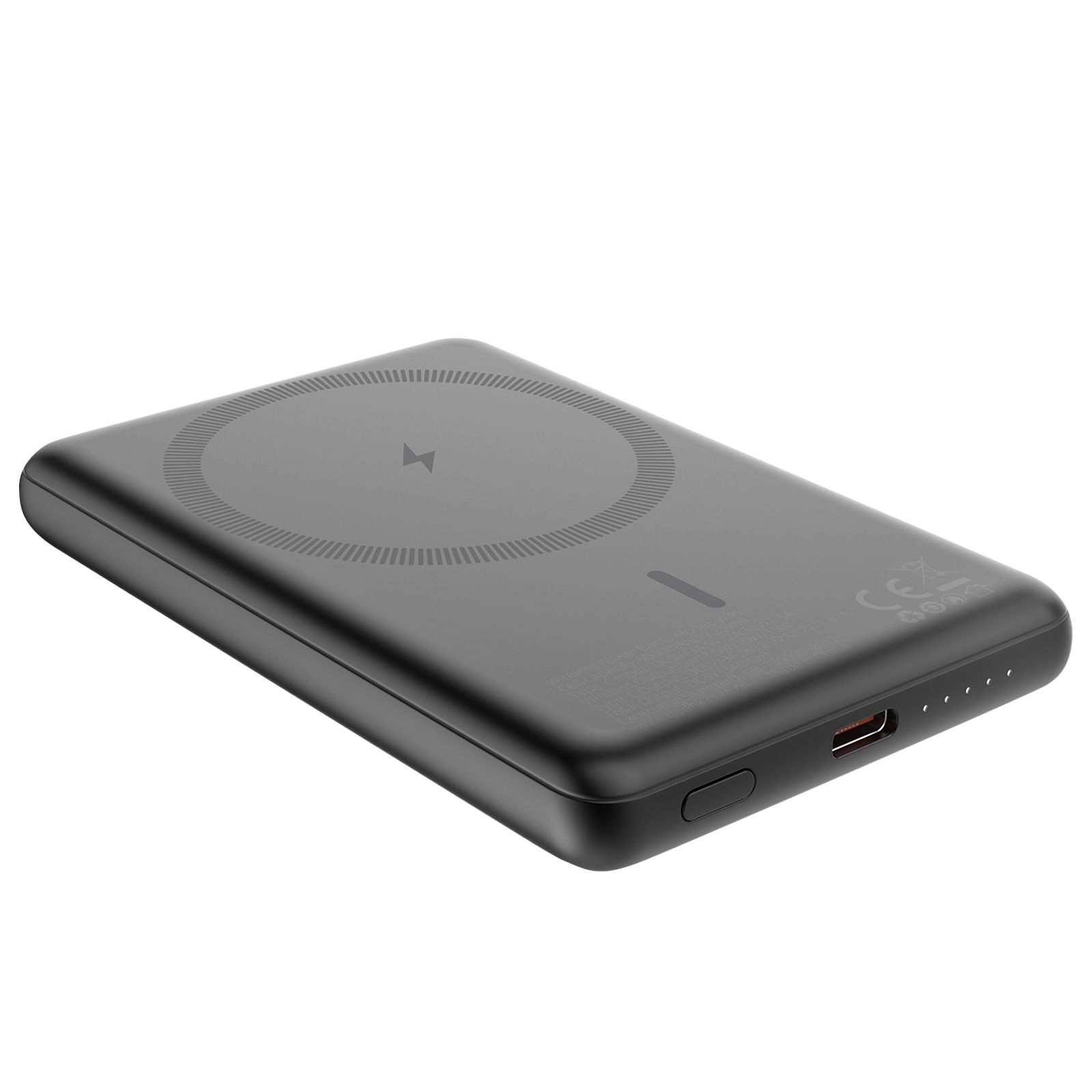 Akashi 5000mAh Ultra-Slim 15W Wireless Quick Charge Battery with USB-C, Recycled Aluminium, Grey Dark