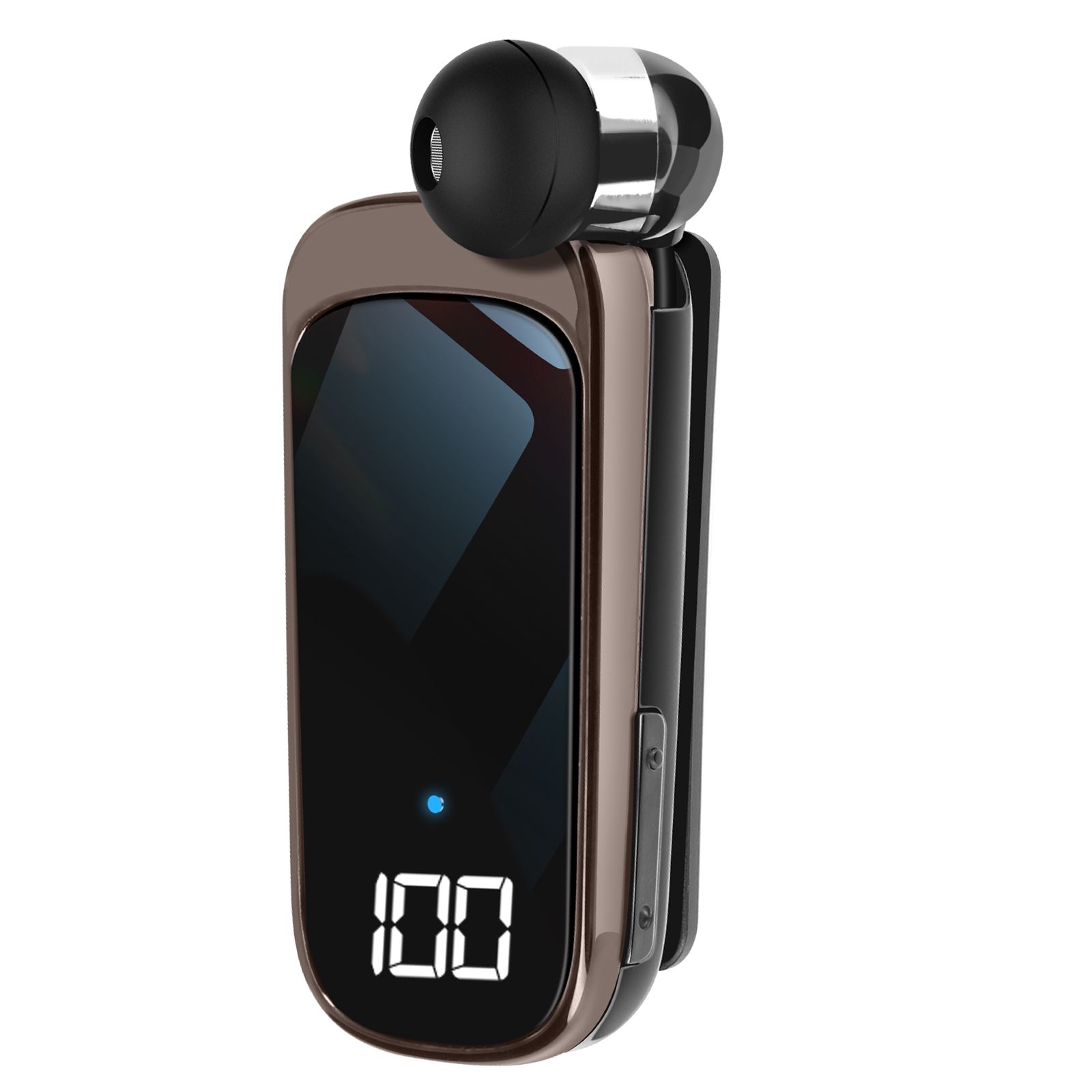LinQ Bluetooth Earbud with Retractable Cable, 20hr Battery, LED Display, HD HiFi Sound