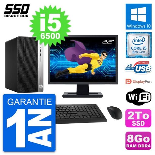 HP ProDesk 400 G4 MT Desktop Computer, 22" Screen, i5-6500, 8GB RAM, 2TB SSD, Windows 10, Wifi