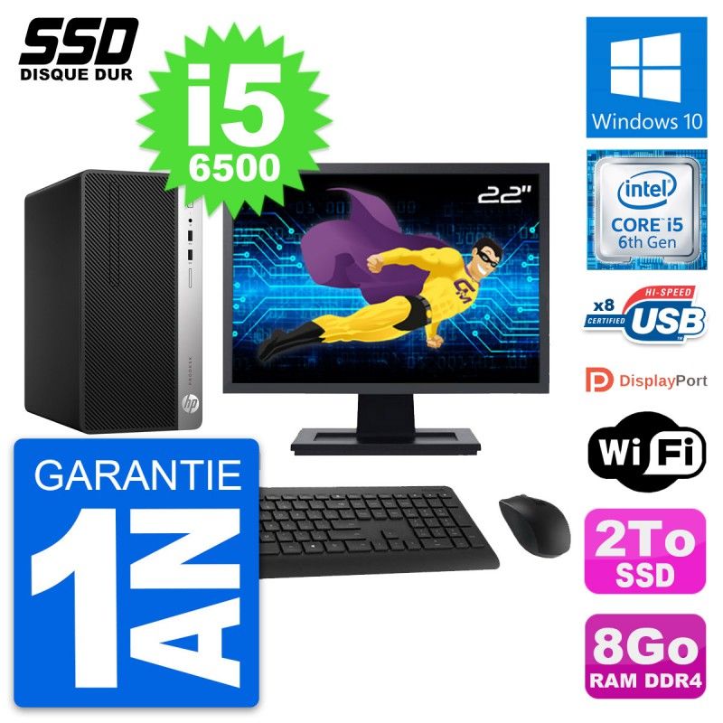 HP ProDesk 400 G4 MT Desktop Computer, 22" Screen, i5-6500, 8GB RAM, 2TB SSD, Windows 10, Wifi